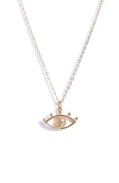 A high-gloss, diamond-studded evil-eye pendant shimmers from a delicate 14-karat gold chain in a pendant necklace brimming with lustrous charm. 16" length Total diamond weight 0.033ct. 14k gold/diamond Made in the USA Evil Eye Diamond Pendant, Pendant Ideas, Eye Pendant Necklace, Diamond Evil Eye, Eye Pendant, Evil Eye Pendant, Gold Pendant Necklace, Diamond Studs, Santorini