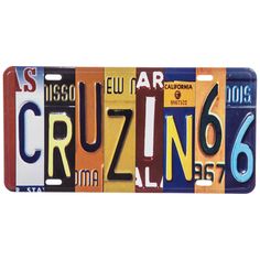 a license plate with the word cruzna in multiple colors and letters, on a white background