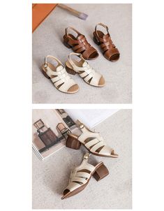 Features: Item Type: Chunky Heel Sandals\ Slingback Gender: Women Main Material: Cowhide Heel Type: Chunky Heels Upper Material: Cow Leather Heel Height: High (4.5cm) Closure Type: Buckle Season: Summer Color: Beige, Brown Size:35-40 Chunky Heel Sandals, Summer Boots, Chunky Heels Sandals, Summer Color, Winter Boots Women, Heels Sandals, Womens Sandals Flat, Heel Type, Beige Brown