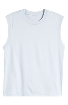 Give your layering technique a little muscle with this sleeveless T-shirt in smooth, soft Supima cotton. 23" length (size Medium) Crewneck Sleeveless 100% cotton Machine wash, tumble dry Imported Spring Everyday Muscle Tank Tee, Spring Muscle Tank Tee For Everyday, Spring Everyday Muscle Tee, Blue Crew Neck Muscle Tee For Spring, Relaxed Fit Muscle Tee For Summer Layering, Summer Relaxed Fit Muscle Tee For Layering, Cotton Sleeveless Muscle Tee For Everyday, Everyday Cotton Sleeveless Muscle Tee, Everyday Cotton Muscle Tank Tee