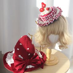 This price is for a mini hat or a hat only.   	 		 			Size 			Free Size 		 		 			Head Circumference( Option B ) 			56-58 Small Mushroom, Mushroom Hat, Mini Hat, Handmade Lace, Big Bows, Brim Hat, Head Circumference, Gothic Lolita, Wine Red