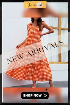 Elegant Fashion Check Sleeveless Sling Dress Women Summer Dress New Lace-up Ruffle Slash Neck Swing with A-line Long Dress Summer A-line Suspender Dress With Adjustable Straps, Casual A-line Suspender Dress For Summer, Summer A-line Maxi Dress For Picnic, A-line Maxi Dress With Ruffles For Vacation, Spring Beach A-line Suspender Dress, Sleeveless Ruffled Suspender Dress For Vacation, Sleeveless Ruffles Suspender Dress For Vacation, Casual Dress With Ruffled Straps For Picnic, Spring Summer A-line Suspender Dress