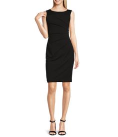 From Calvin Klein&#x2C; this dress features:scuba crepe fabrication Pencil silhouetteboat necklineSleevelessSide ruched detailCenter back zipper closureapprox. 37" in length Polyester/spandexDry cleanImported. Cheap Calvin Klein Knee-length Mini Dress, Sleeveless Calvin Klein Bodycon Dress, Calvin Klein Sleeveless Bodycon Dress, Ruched Sheath Sleeveless Dress, Sleeveless Calvin Klein Bodycon Dress For Formal Occasions, Calvin Klein Sleeveless Bodycon Dress For Formal Occasions, Ruched Sleeveless Bodycon Sheath Dress, Fitted Sleeveless Dress With Ruched Detail For Work, Elastane Ruched Bodycon Dress For Work