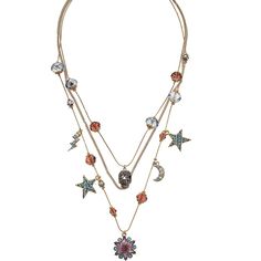 Nwot Betsey Johnson Stargazer Crystal Skull Star Moon Bead Multi Charm 3 Row Illusion Necklace. No Missing Crystals, Stains Or Tears Sales Final Bohemian Multicolor Star-shaped Jewelry, Illusion Necklace, Lion Bracelet, Betsey Johnson Necklace, Crystal Statement Necklace, Starfish Necklace, Star Moon, Betsey Johnson Jewelry, Crystal Skull