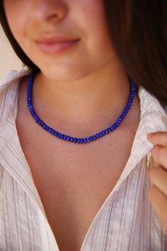 Handmade Blue Lapis beaded necklace. Ag Jeans, Blue Lapis, Pendant Rings, Bracelets And Charms, Strand Necklace, Ulla Johnson, Charm Earrings, Earring Necklace, Ring Shopping