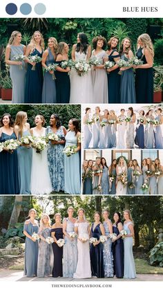 the bride and her bridal party in blue hues