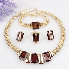 This Set Comes With Necklace,Braclet, Ring , And Earrings Deep Brown, Necklace Set, Stone Color, Gold Bracelet, Charm Bracelet, Women Jewelry, Necklaces, Ring, Stone