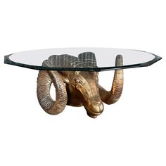 a glass table with an animal head on it