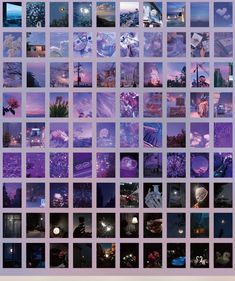 a collage of photos with purple and blue hues in the middle, all over them