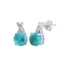 Add a touch of glam to your colorful style with these genuine turquoise and cubic zirconia earrings. Add a touch of glam to your colorful style with these genuine turquoise and cubic zirconia earrings. Nickel free Metal: sterling silver Backings: post Packaging: boxed Plating: rhodium Finish: polished Length: 11 mm x 6 mmSTONE DETAILS Stone type: turquoise, cubic zirconia Total weight: 2 3/4 ct. Shape: round Setting: prong Gemstones may have been treated to enhance their appearance. Special care Elegant Turquoise Diamond Earrings, Turquoise Sterling Silver Earrings With Gemstone Accents, Fine Jewelry Turquoise Earrings, Turquoise Fine Jewelry Earrings For Pierced Ears, Turquoise Cubic Zirconia Jewelry For Anniversary, Turquoise Gemstone Drop Earrings, Turquoise Sterling Silver Earrings - Fine Jewelry, Turquoise Drop Earrings With Gemstone Accents, Turquoise Sterling Silver Fine Jewelry Earrings