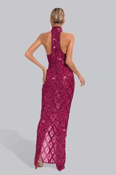 Elegant Sleeveless Sequin Prom Dress, Elegant Sleeveless Sequin Dress For Prom, Backless Evening Dress With Rhinestones For Party, Backless Rhinestone Evening Dress For Party, Sleeveless Sequin Dress For Evening, Glamorous Pink Backless Evening Dress, Elegant Sleeveless Evening Sequin Dress, Sleeveless Sequined Evening Gown, Sleeveless Evening Gown With Sequins