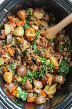 the food is being cooked in the crockpot and ready to be put into the slow cooker