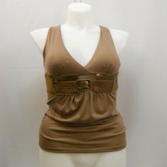 Annabelle Women's Halter Top Empire-Waist Ruched-Sides Solid Brown Size L Fabric: 65% Polyester 32% Rayon 3% Spandex Color On Tags: None Wash Instructions: Hand Wash Neck Type: Halter Waist Type: Empire Sleeve Type: Sleeveless Pockets: None Special Details: Padded Bust; Attached Belt B: 34” W: 32” Bl: 25” 15-70222 Lc 2570 # B 20 Casual Fitted Corset Belt For Summer, Casual Summer Corset Belt, Chic Fitted Belted Top, Womens Halter Tops, Junior Fashion, Long Crop Top, Solid Brown, Women Halter, Flutter Sleeve Top