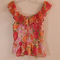 Lc Lauren Conrad Cruise Vacation Travel Beachy Festival Cottagecore Flirty Size S Floral White-Pink-Green-Orange Colors Very Comfortable Lightweight Feminine Flirty Peasant Crop Top (New With Tags) Casual Summer Party Blouse, Casual Summer Blouse For Party, Cute Summer Party Blouse, Peach Floral Print Summer Blouse, Orange Floral Print Tops For Summer, Multicolor Ruffled Tops For Beach, Feminine Tops For Beach Season Vacation, Feminine Multicolor Summer Blouse, Pink Tops For Beach Vacation