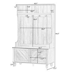 a drawing of a wooden cabinet with measurements for the doors and drawers on each side