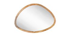 an oval wooden mirror on a white background with clippings to the bottom for text