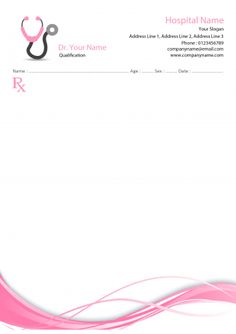 a pink and white medical letterhead with a stethoscope on the side