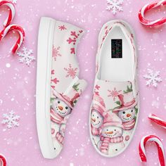 Get into the festive spirit with these Christmas slip-on canvas shoes! Made with 100% polyester canvas and a durable rubber outsole, these shoes are perfect for all-day comfort. The breathable lining and soft insole will keep your feet feeling cozy, while the elastic side accents make for easy on and off. Each pair is printed, cut, and made just for you. Please note that since these shoes are made to order, there may be a slight delay in delivery, but your patience contributes to sustainability Cheap Slip-on Women's Canvas Shoes, Cheap Slip-on Canvas Shoes, Christmas Tennis Shoes, Cute Pink Slip-on Canvas Shoes, Casual Hand Painted Slip-on Sneakers, Christmas Shoes, Canvas Slip On Shoes, Christmas Canvas, Christmas Paintings