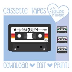 cassette tapes with the words lavren printed on them and three tape recorders