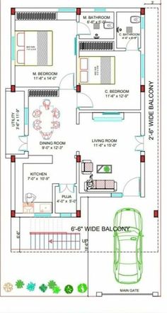 a floor plan for a house with three bedroom and an attached garage area in the middle