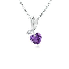 An amethyst in the shape of a heart is prong set in platinum. Enhancing its royal purple hue is a twinkling diamond embellished at the end of the twist bale. The diamond lends a charming effect to this adorable amethyst heart necklace pendant. 6th Wedding Anniversary, Twisted Heart, Amethyst Heart, Gold Sign, Heart Pendant Gold, Royal Purple, Amethyst Necklace, Fine Jewellery Necklace, Shades Of Purple