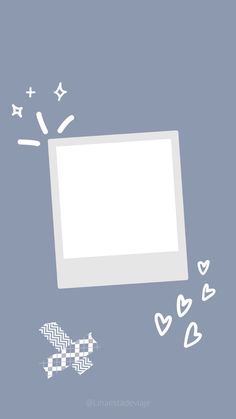 an image of a white box with hearts and stars coming out of it on a blue background