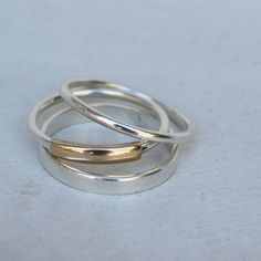 Gold and Silver Rings 3 Stacking Rings 14k Gold Sterling - Etsy Gold Sterling Silver Double Band Stackable Rings, Gold Double Band Stackable Rings In Sterling Silver, Minimalist Stacked Rings For Anniversary, Minimalist Stacked Anniversary Rings, Sterling Silver Stacked Promise Rings, Stacked Sterling Silver Rings, Minimalist Stacked Silver Rings, Sterling Silver Double Band Stackable Promise Rings, Sterling Silver Stackable Double Band Ring