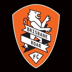 an orange and black shield with the words brisbane roar on it