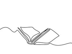 a line drawing of an open book laying on its side, with the pages still intact