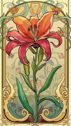 Art Nouveau Flowers Illustration, Fleurs Art Nouveau, Art Nouveau Mucha, Motifs Art Nouveau, Nouveau Tattoo, Mucha Art, Art Nouveau Illustration, Art Nouveau Flowers, Art Nouveau Poster