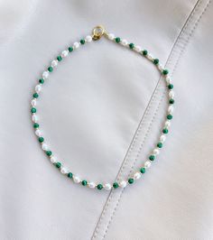 Green Pearl Necklace With Polished Round Beads, Green Pearl Chain Necklace With Round Beads, Green Necklaces With Pearl Charm And Round Beads, Green Pearl Necklaces With Round Beads, Green Pearl Chain Necklace For Jewelry Making, Green Pearl Necklace With Polished Beads, Gift Green Beaded Necklaces With Pearl Chain, Green Pearl Chain Necklace, Green Beaded Pearl Chain Necklace For Gift