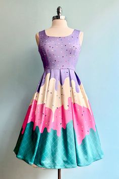 Candyland Dress, Ice Cream Dress, Box Pleated Skirt, Ice Dresses, Amanda Dress, Box Pleat Skirt, Scuba Fabric, Home Dress, Themed Outfits