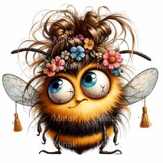 a drawing of a bee with flowers in its hair