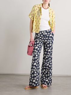 ALIX OF BOHEMIA Charlie floral-print cotton wide-leg pants | NET-A-PORTER Alix Of Bohemia, Matching Separates, Flat Dress Shoes, Dress Flats, Pantalon Large, Blue Pants, Dress Trousers, Matching Top, Everyday Wardrobe