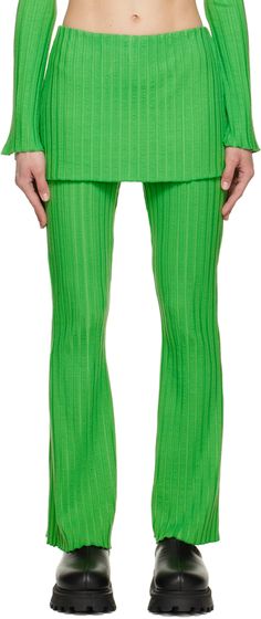 Stretch rib knit viscose lounge pants. · Foldover panel at elasticized waistband · Lettuce edge at cuffs Supplier color: Grass green Green Stretch Ribbed Bottoms, Fitted Ribbed Green Bottoms, Green Ribbed Bottoms For Loungewear, Green Fits, Grass Green, Sleepwear & Loungewear, Japanese Fabric, Vogue Fashion, Green Grass