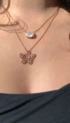 Give her the gift of wings with this beautiful butterfly necklace.DETAILS- 14k rose gold butterfly - Both pendant and chain are 14k rose gold- Chain style may vary slightly- Approximately 1 inch wide x 3/4 inch tall (including bail) VARIATIONSIf you require any variation of this style (a different style chain, longer chain, etc.) feel free to email us at Customercare@kimiyadesigns.com. We will do our best to accommodate you. Additional costs may apply depending on the variation.POLICYWe do accep Rose Gold Butterfly Fine Jewelry, Fine Jewelry Rose Gold Butterfly Charm, Rose Gold Butterfly Pendant Necklace With Delicate Chain, Dainty Rose Gold Butterfly Pendant Necklace, Rose Gold Butterfly Pendant Necklace, Dainty Rose Gold Jewelry With Butterfly Charm, Delicate Rose Gold Necklace With Butterfly Charm, Delicate Rose Gold Butterfly Charm Necklace, Gold Butterfly Necklace