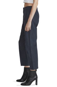 A sturdy cotton fabric and a plethora of patch pockets add to the utilitarian style of these cool, relaxed-fit work pants. 26" inseam; 14 1/2" leg opening; 13" front rise; 16" back rise (size 8) 100% cotton Machine wash, tumble dry Imported Relaxed Fit Tapered Leg Work Pants, Relaxed Fit Cotton Work Pants With Cropped Leg, Fall Cotton Work Pants, Work Pants With Patch Pockets, Straight Leg, Cotton Ankle-length Work Pants With Patch Pockets, Ankle-length Cotton Work Pants With Patch Pockets, Relaxed Fit Straight Leg Cargo Pants For Work, Utility Style Workwear Bottoms With Straight Hem, Workwear Linen Straight Leg Cargo Pants