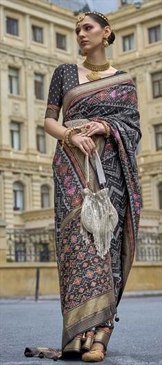 Black and Grey color Saree in Art Silk fabric with Bandhej, Stone, Thread work Bohemian Saree With Motifs For Party, Transitional Season Party Saree With Motifs, Party Multicolor Saree With Zari Weaving, Traditional Party Wear With Printed Motifs, Black Traditional Wear With Pallu For Festival, Party Saree With Zari Weaving In Multicolor, Traditional Wear With Printed Motifs For Festivals And Parties, Festival Traditional Wear With Printed Motifs For Parties, Party Saree With Multicolor Zari Weaving