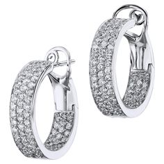 Gorgeous 18 Kt White Gold Hoop Drop Earrings ignite with fiery diamond pave. Feel luxurious in these luxurious Inside-Out hoops and turn heads everywhere you go!. White Gold Diamond Pave Inside-Out Hoop Earrings. 18kt.  White Gold. Hoop Drop Earrings. Diamond Pave. Diamonds: 1.86ct F/VS. inside-out hoops. Drop Earrings Diamond, Hoop Drop Earrings, White Gold Hoops, Earrings Diamond, Diamond Drop Earrings, Selling Jewelry, Gold Hoop, White Gold Diamonds, Pave Diamonds