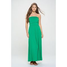 This Tube Dress w/ bandeau top is a great summer staple. Whether you're brunching or at the beach, this casual maxi length dress is the perfect option for all of your summer time plans! Made in USA. Length - 56" Material - 95% Rayon Modal 5% Spandex. Machine washable. Versatile Summer Beach Tube Top, Versatile Summer Tube Top For Day Out, Strapless Maxi Dress For Spring Vacation, Green Summer Tube Top For Vacation, Green Tube Top For Summer Day Out, Casual Green Tube Top For The Beach, Strapless Green Maxi Dress For Summer, Solid Color Strapless Dress For Spring, Strapless Dress For Spring