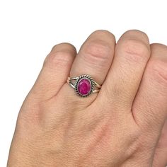 Genuine ruby natural stone ring. Solid sterling silver and stamped 925. Size 6. Keywords: stone stones gemstone gemstones crystal crystals jewelry gift for her Oval Ruby Gemstone Stackable Rings, Sterling Silver Oval Cabochon Ruby Ring Gift, Oval Cabochon Ruby Ring In Sterling Silver, Oval Ruby Jewelry With Natural Stones, Adjustable Oval Ruby Jewelry, Oval Ruby Ring Stamped 925 For Gift, Oval Ruby Ring Stamped 925 As Gift, Oval Fine Jewelry Birthstone Ring Stamped 925, Oval Sterling Silver Ruby Ring Stamped 925