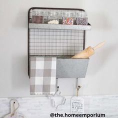 a kitchen shelf with some utensils on it