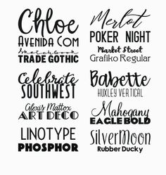 some type of lettering that is in different styles and sizes, with the words above them