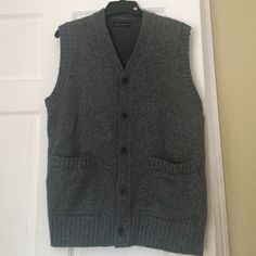 Brand New Banana Republic Sweater Vest. Never Worn. Runs A Little Big Casual Wool Sweater Vest For Winter, Casual Winter Sweater Vest With Pockets, Casual Fitted Wool Sweater Vest, Casual Sweater Vest With Pockets For Winter, Casual Black Wool Sweater Vest, Classic Black Sweater Vest For Winter, Casual Sleeveless Wool Sweater, Casual Wool Vest For Winter, Casual Gray Vest For Fall