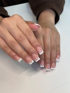 White french tips nails/short length/square shape White French Tip Nails, Acrylic Nails Nude, White Tip Nails, White Tips, White French Tip, Girly Acrylic Nails, Her Nails