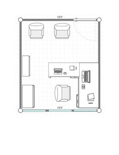 the floor plan for a bedroom and living room