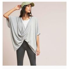 - New - Pullover - Color: Gray Oversized Soft Knit Chic Top, Chic Oversized Soft Knit Top, One Size Casual Poncho For Spring, Oversized Batwing Sleeve Knit Top For Layering, Oversized V-neck Poncho For Spring, Slouchy Soft Knit Top With Batwing Sleeves, Cozy Batwing Sleeve Top For Spring, Chic Loose Fit Knit Top, Casual One-size Poncho For Layering