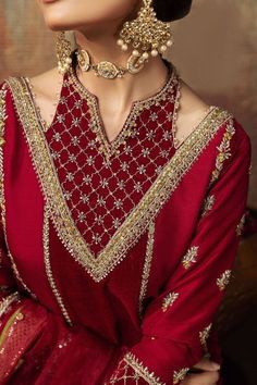 Trendy Outfits Indian, Zari Embroidery, Pakistani Fancy Dresses, Traditional Indian Outfits, Dress Neck Designs, Dress Design Patterns, Sleeves Designs For Dresses, Simple Pakistani Dresses