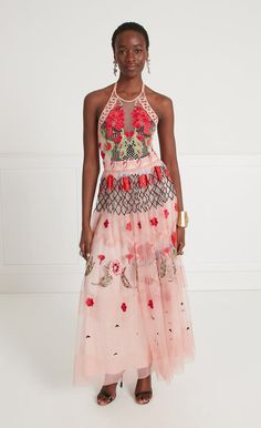 Remi Halter Dress - Blush | Dresses and Jumpsuits | Temperley London Persian Textiles, Embroidery Artwork, Bib Dress, Alice Temperley, Romantic Colors, Blush Dresses, Temperley London, Luxury Women Fashion, Strappy Dresses