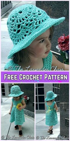 Little Girls Lacy Shells Dress&Hat Set Crochet Free Patterns Shells Dress, Crochet Free Patterns, Girls Summer Dress, Crochet Summer Dresses, Trendy Baby Clothes, Crochet Clothes For Women, Vintage Dress Patterns, Crochet Girls, Dress Hat